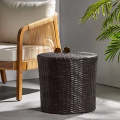 Keaton Wicker Barrel Side Table - Brown- Christopher Knight Home -Christopher Knight Home GUEST a62e33bb 992b 45bd a5c8 6aaf0e868867