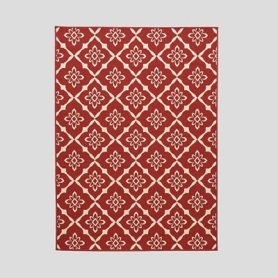 Tallevast Trellis Outdoor Rug Red/Ivory - Christopher Knight Home 5 Tallevast Trellis Outdoor Rug Red/Ivory - Christopher Knight Home - Image 5