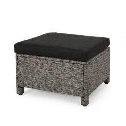 Puerta 2pk Outdoor Wicker Ottomans With Cushions - Black/Dark Gray - Christopher Knight Home -Christopher Knight Home GUEST a81346ef 2480 447a 8798 3af84cba5b4f