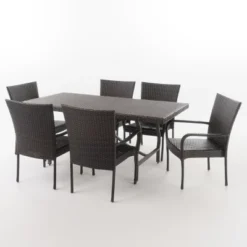 Warwick 7pc Wicker Dining Set - Brown - Christopher Knight Home