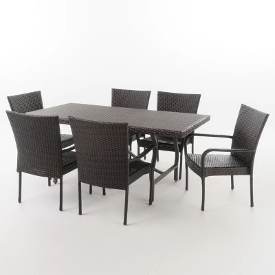 Warwick 7pc Wicker Dining Set - Brown - Christopher Knight Home 1 Warwick 7pc Wicker Dining Set - Brown - Christopher Knight Home