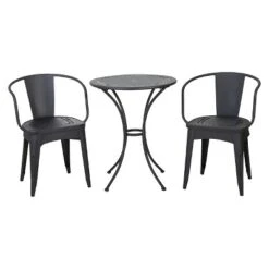 Lourdes 3pc Cast Iron Patio Bistro Set - Black Sand - Christopher Knight Home