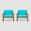 Santa Ana 2pk Acacia Wood Club Chairs Teak/Teal - Christopher Knight Home
