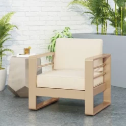 Maya Bay Patio Aluminum Club Chair - Gold/White - Christopher Knight Home