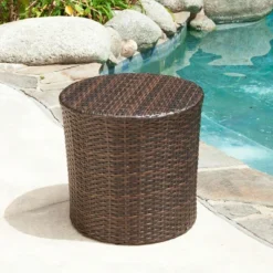 Keaton Wicker Barrel Side Table - Brown- Christopher Knight Home -Christopher Knight Home GUEST b07df02b 3a67 4526 b555 4dea127df809