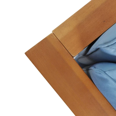 2pc Brava Outdoor Acacia Wood Left Arm Loveseat & Coffee Table With Cushion Teak/Blue - Christopher Knight Home 3 2pc Brava Outdoor Acacia Wood Left Arm Loveseat & Coffee Table With Cushion Teak/Blue - Christopher Knight Home - Image 3