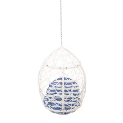 Los Alamitos Indoor/Outdoor Wicker Hanging Chair With 8' Chain - White/Blue - Christopher Knight Home -Christopher Knight Home GUEST b2b09cb5 ff70 4e45 b35b 1ac0f98c9983