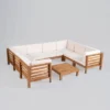 Oana 9pc Acacia Wood U-Shaped Sectional Sofa Set Teak/Beige - Christopher Knight Home