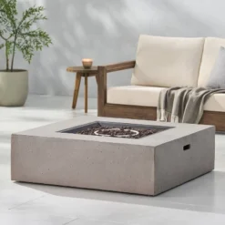 Aidan Outdoor 50000 BTU Light Weight Concrete Square Fire Pit Light Gray - Christopher Knight Home -Christopher Knight Home GUEST b5057000 9e4d 4e39 b6dd 78036a48ec48