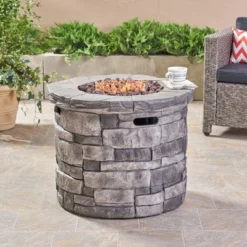 Angeles Outdoor Circular Fire Pit - Gray - Christopher Knight Home