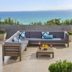 Oana 6pc Acacia Wood Patio Sectional Seating Set - Christopher Knight Home -Christopher Knight Home GUEST b7ec30b0 2d30 45b7 b0af ffe51b1269d1