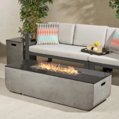 Adio Rectangular 56" Light Weight Concrete Gas Fire Pit With Tank Holder Light Gray - Christopher Knight Home -Christopher Knight Home GUEST b80ccbc3 4867 40a7 bf3a 5768a6de66ff