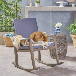Candel Acacia Wood Patio Rocking Chair Gray/Dark Gray - Christopher Knight Home