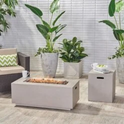 Aidan Rectangle 40" Lightweight Concrete Gas Fire Pit - Light Gray - Christopher Knight Home