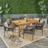 Damon 7pc Wood & Wicker Expandable Dining Set - Natural/Brown - Christopher Knight Home