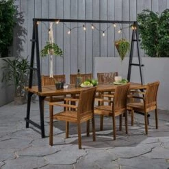 Huckleberry 7pc Acacia Wood And Iron Planter Dining Set -Christopher Knight Home GUEST bc598f93 7187 4bb0 bd04 b71ea7bad936