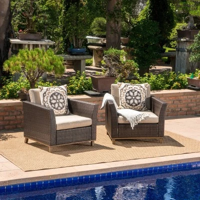 Glenwood 2pk Wicker Outdoor Patio Club Chair - Beige - Christopher Knight Home 1 Glenwood 2pk Wicker Outdoor Patio Club Chair - Beige - Christopher Knight Home