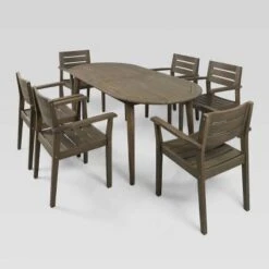 Christopher Knight Home 7pc Stamford Acacia Patio Dining Set Gray