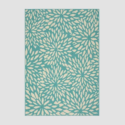 Simone Floral Outdoor Rug Blue/Ivory - Christopher Knight Home 5 Simone Floral Outdoor Rug Blue/Ivory - Christopher Knight Home - Image 5