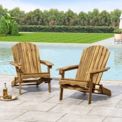 2pk Bellwood Outdoor Acacia Wood Folding Adirondack Chairs Natural - Christopher Knight Home