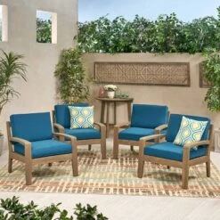 Grenada 4pk Wooden Patio Club Chairs With Cushions - Gray/Teal - Christopher Knight Home -Christopher Knight Home GUEST bf00d81c ae94 4858 af81 0730942379e6