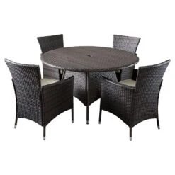 Rodgers 5pc Wicker Patio Dining Set With Cushions - Brown - Christopher Knight Home