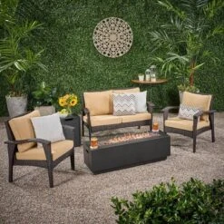 Kahala 5pc Wicker Chat Set With Fire Table - Christopher Knight Home -Christopher Knight Home GUEST c03875df 736c 4c1a b63f 1a355a862c91