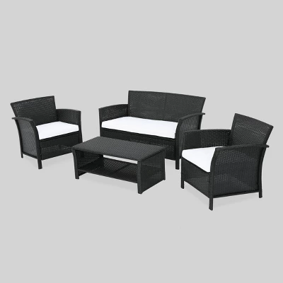 St. Lucia 4pc Wicker Patio Seating Set Black/White - Christopher Knight Home 1 St. Lucia 4pc Wicker Patio Seating Set Black/White - Christopher Knight Home