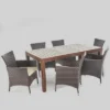 Lincoln 7pc Acacia Wood & Wicker Patio Dining Set - Dark Brown - Christopher Knight Home