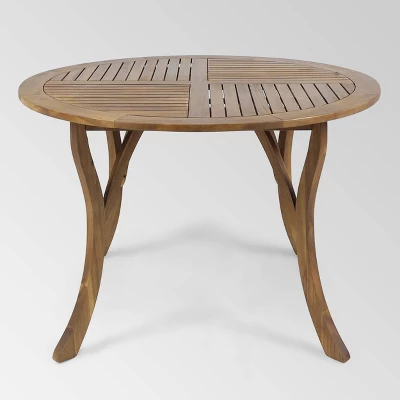 Wells 5 Pc Acacia Wood Round Dining Set Teak Finish - Christopher Knight Home 3 Wells 5 Pc Acacia Wood Round Dining Set Teak Finish - Christopher Knight Home - Image 3