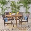 Baldwin 5pc Acacia Wood & Wicker Dining Set - Teak/Brown/Cream - Christopher Knight Home