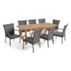 Hayes 9pc Wood & Wicker Expandable Dining Set - Natural/Brown - Christopher Knight Home
