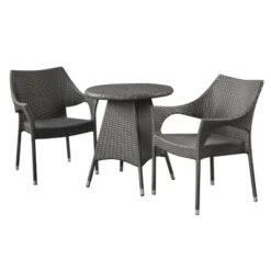 Christopher Knight Home 15 Ceylon 3pc Wicker Patio Bistro Set - Gray - Christopher Knight Home