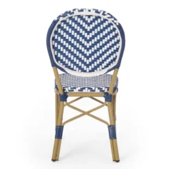 Picardy 3pc Outdoor Aluminum French Bistro Set - Navy/White/Bamboo - Christopher Knight Home -Christopher Knight Home GUEST c5fde68b dbda 4c72 a4fd 52a79cb36828