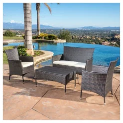 Malta Outdoor 4pc Wicker Chat Set With Cushions - Christopher Knight Home -Christopher Knight Home GUEST c791aacd 0df1 4a1c b69c 1964c77623b1