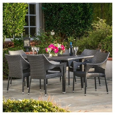 Cliff 7pc Wicker Patio Dining Set - Gray - Christopher Knight Home 2 Cliff 7pc Wicker Patio Dining Set - Gray - Christopher Knight Home - Image 2