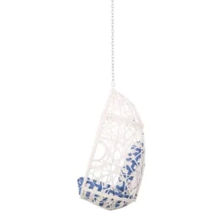 Los Alamitos Indoor/Outdoor Wicker Hanging Chair With 8' Chain - White/Blue - Christopher Knight Home -Christopher Knight Home GUEST c8847f37 a885 4886 86fb c6a0c10ce8db