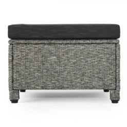 Puerta 2pk Outdoor Wicker Ottomans With Cushions - Black/Dark Gray - Christopher Knight Home -Christopher Knight Home GUEST c8a36a4e 9b83 4e52 a32f bc0d6b7cb461