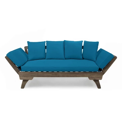 Ottavio Outdoor Acacia Wood Expandable Daybed With Cushions - Dark Teal/Gray - Christopher Knight Home 3 Ottavio Outdoor Acacia Wood Expandable Daybed With Cushions - Dark Teal/Gray - Christopher Knight Home - Image 3