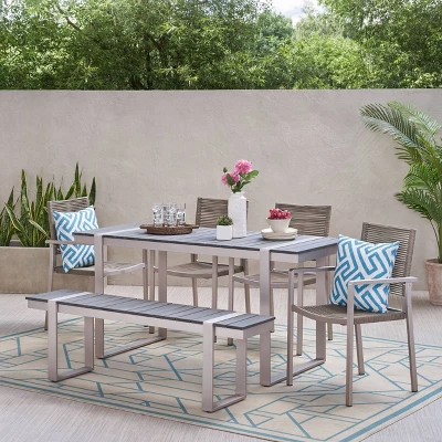 Quay 6pc Outdoor Aluminum Dining Set - Gray/Dark Gray/Silver - Christopher Knight Home 1 Quay 6pc Outdoor Aluminum Dining Set - Gray/Dark Gray/Silver - Christopher Knight Home