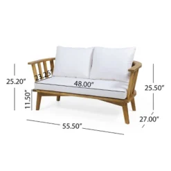 Solano 4pc Outdoor Wooden Chat Set With Rectangular Coffee Table - White/Teak - Christopher Knight Home -Christopher Knight Home GUEST cdb6e396 cde8 4b25 8fff 274e3b27ac68