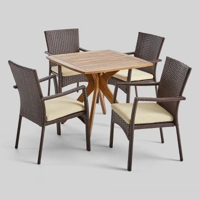 5pc Didicas Wood Wicker Patio Dining Set Teak - Christopher Knight Home 1 5pc Didicas Wood Wicker Patio Dining Set Teak - Christopher Knight Home
