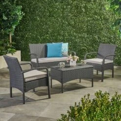 Cordoba 4pc Wicker Patio Chat Set With Cushions - Christopher Knight Home -Christopher Knight Home GUEST cf4d86eb 2755 4d5f 8b14 b1244317a051
