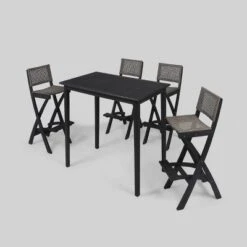 Polaris 5pc Wood And Wicker 45" Rectangular Bar Set Dark Gray - Christopher Knight Home