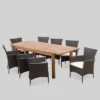 Oslo 9pc Acacia Wood & Wicker Patio Dining Set - Brown - Christopher Knight Home