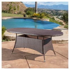 Corsica Oval Wicker Dining Table - Multi Brown - Christopher Knight Home