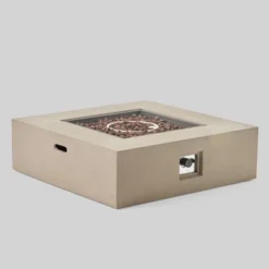 Illona 7pc Acacia Wood V-Shaped Sofa & Square Fire Table Set Teak/Crme/Light Gray- Christopher Knight Home -Christopher Knight Home GUEST e086a04f 2d64 4d65 a22e eda094252629