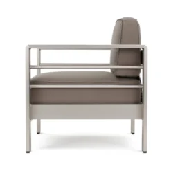 Cape Coral 5pc Outdoor 4 Seater Aluminum Chat Set With Fire Pit - Silver/Khaki - Christopher Knight Home -Christopher Knight Home GUEST e1fa62f4 09bb 4f96 ae42 9f8e30f461d3