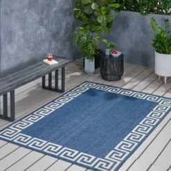 5'3" X 7' Preveli Outdoor Rug Blue/Ivory - Christopher Knight Home