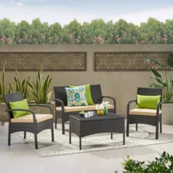Cordoba 4pc Wicker Patio Chat Set With Cushions - Christopher Knight Home -Christopher Knight Home GUEST e289ff1a e069 4484 b773 678db516baf3